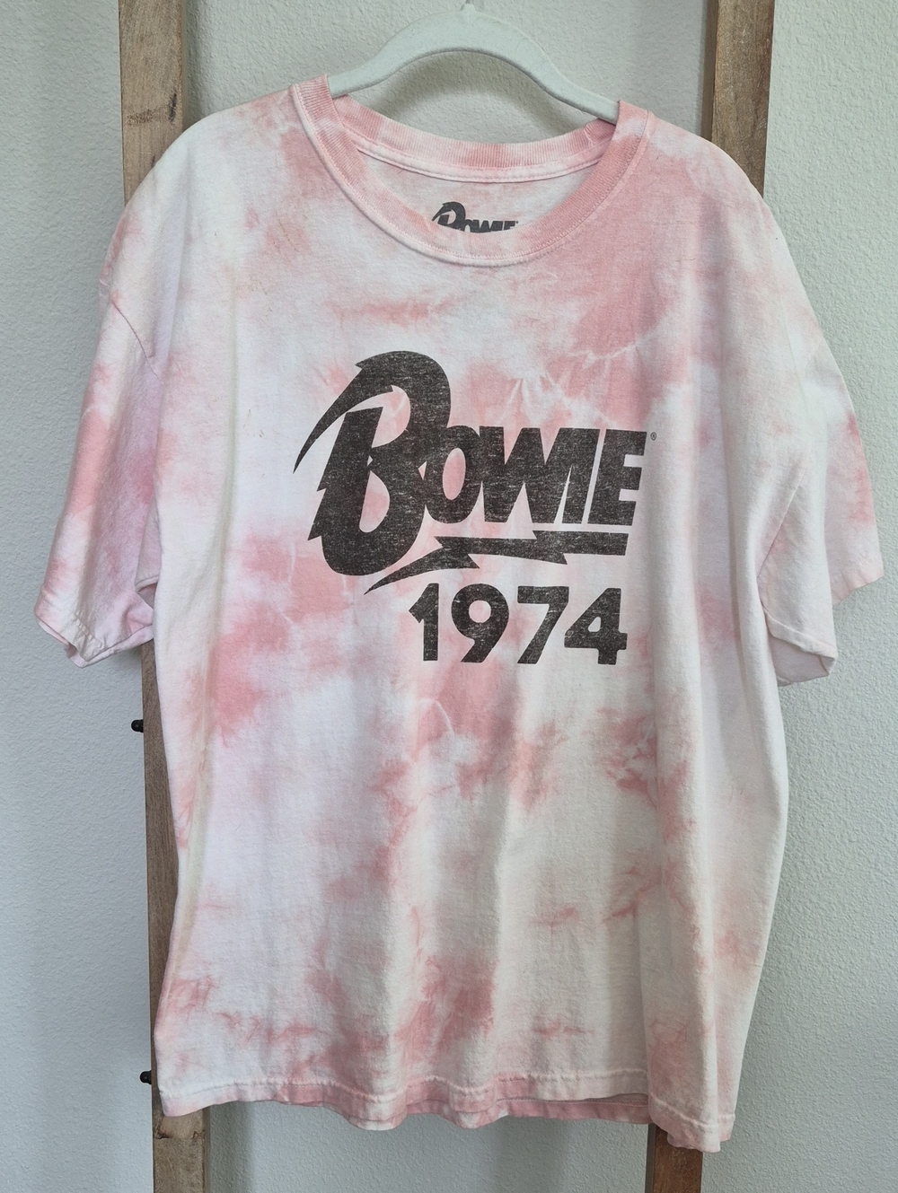 Bowie 1974 Tie-Dye Graphic Tee, Size L - Pink White